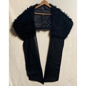 Jones New York Black Faux Fur Stole Wrap Shaggy Evening Scarf